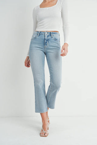 Slim Cropped Bootcut Jeans- Light Wash