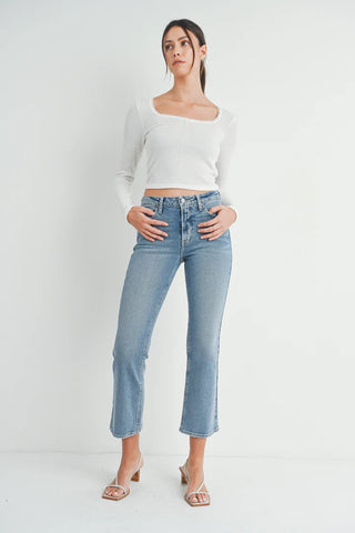 Slim Cropped Bootcut Jeans- Light Wash