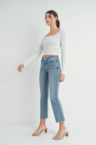 Slim Cropped Bootcut Jeans- Light Wash