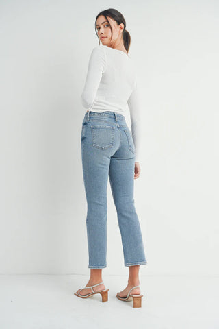 Slim Cropped Bootcut Jeans- Light Wash