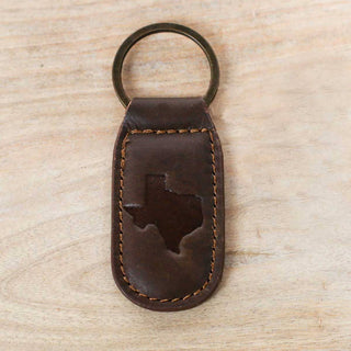 Texas Leather Embossed Keychain   Dark Brown   1.35x2.55