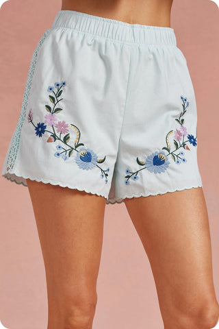 Sky Bloom Embroidered Shorts