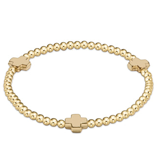 E Newton Signature Cross Gold Pattern 3mm Bead Bracelet