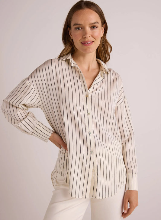 Button Down- Ivory Lurex Stripe