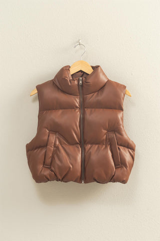 Chestnut Cropped Puffer Vest