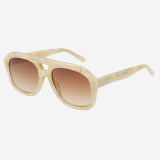 Beige sunglasses with brown gradient lenses on a white background