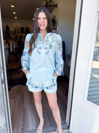 Sky Bloom Embroidered Shorts