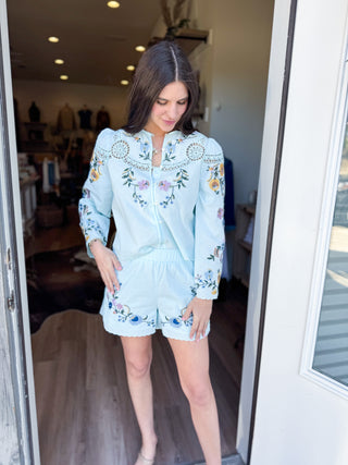 Sky Bloom Embroidered Top