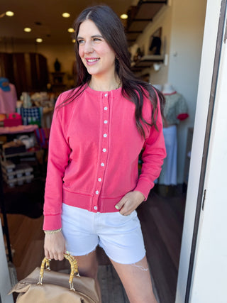 Vintage Wash Flower Button Cardigan – Poppy