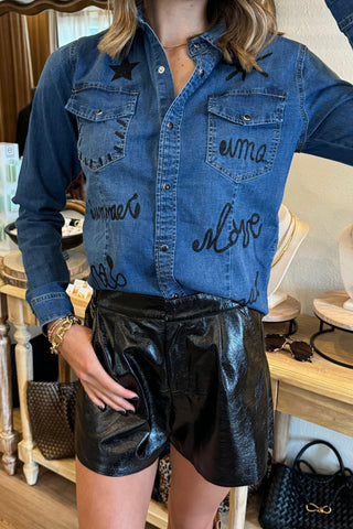 Denim Graphic Button Down