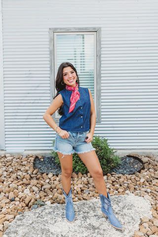 Sleeveless Denim Button Down Top