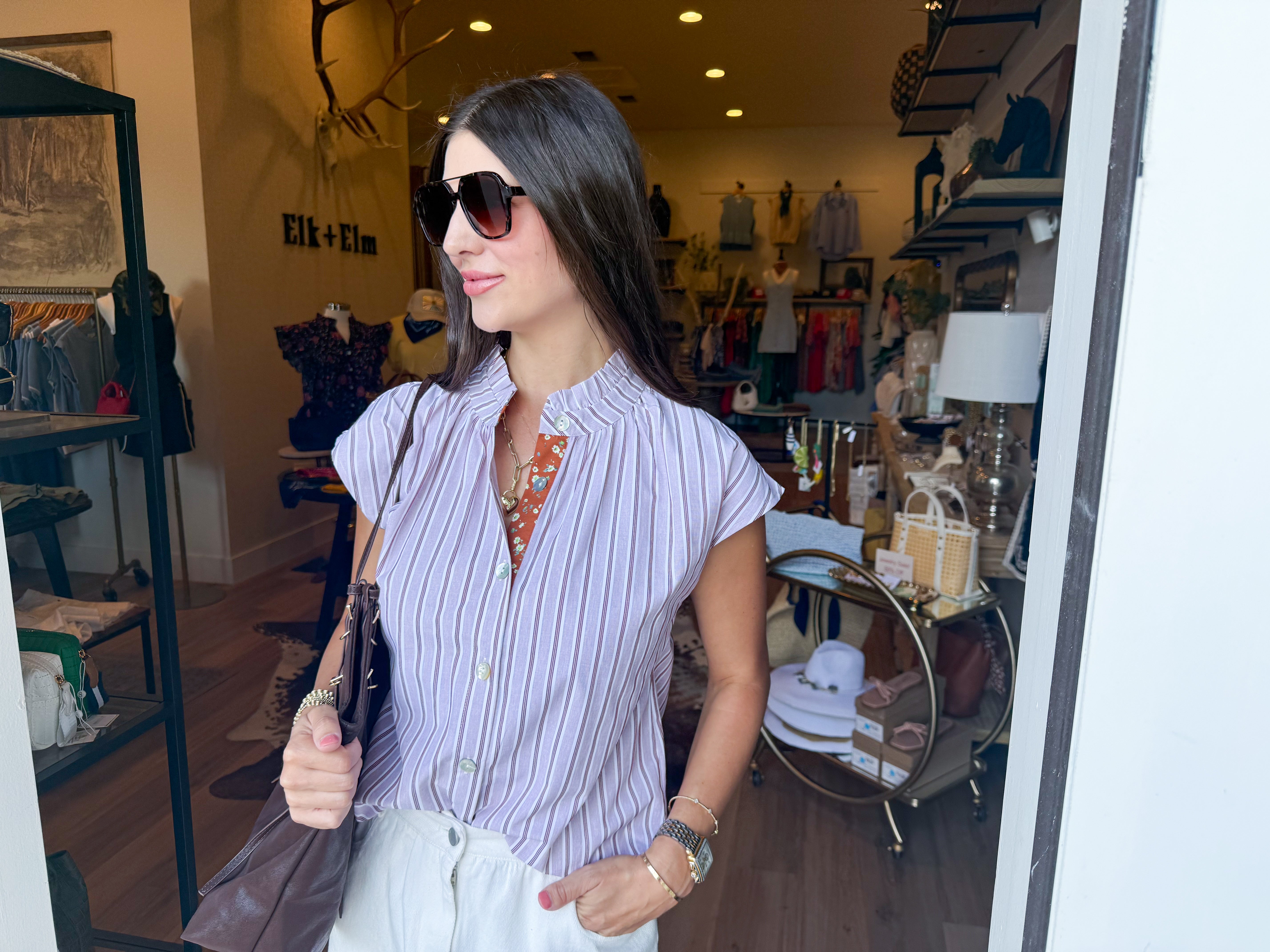 Merlot Stripe Button Top