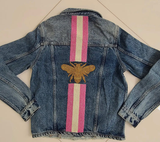 Denim Bee Jacket - Pink/White