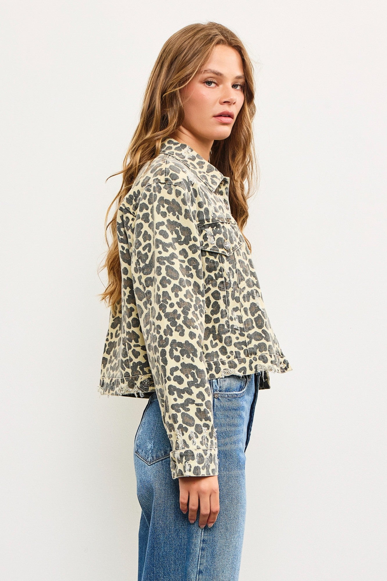 Cropped Leopard Denim Jacket