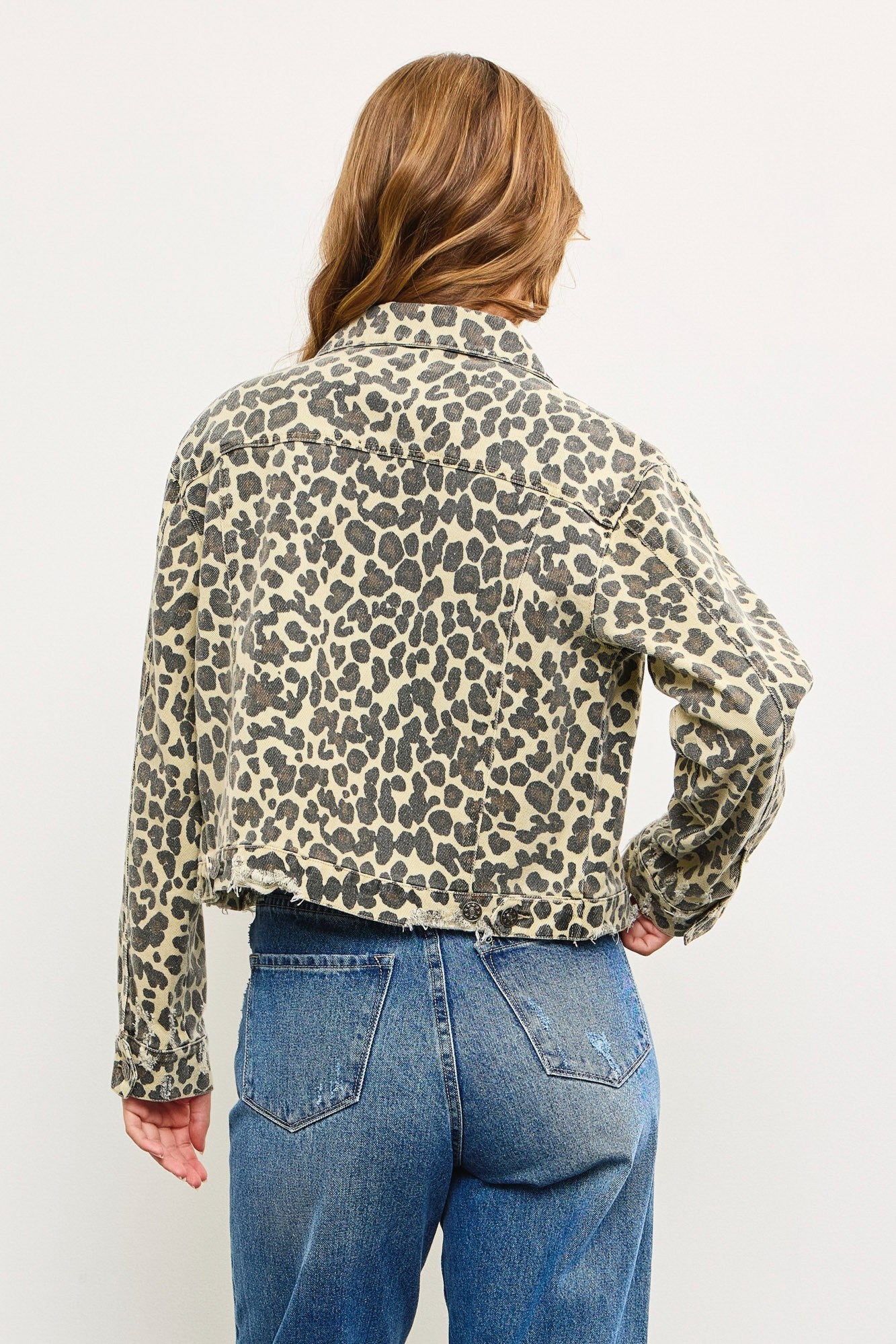 Cropped Leopard Denim Jacket