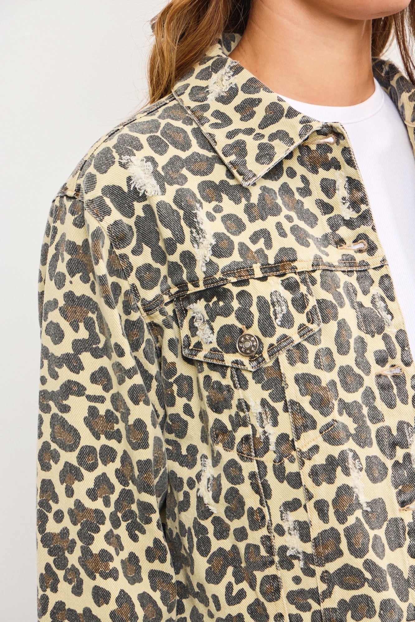 Cropped Leopard Denim Jacket