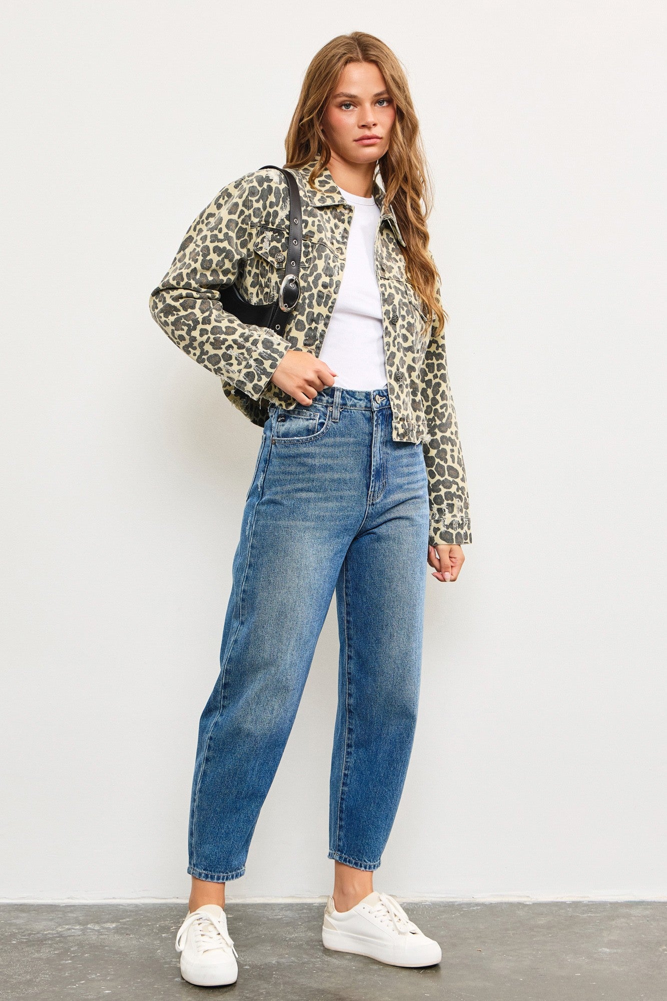 Cropped Leopard Denim Jacket