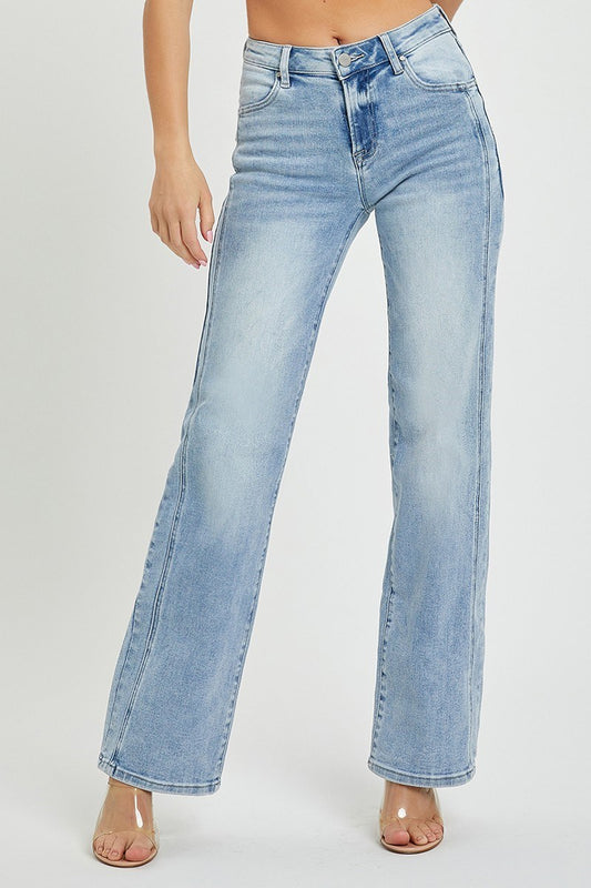 Mid Rise Straight Jeans - Light Wash