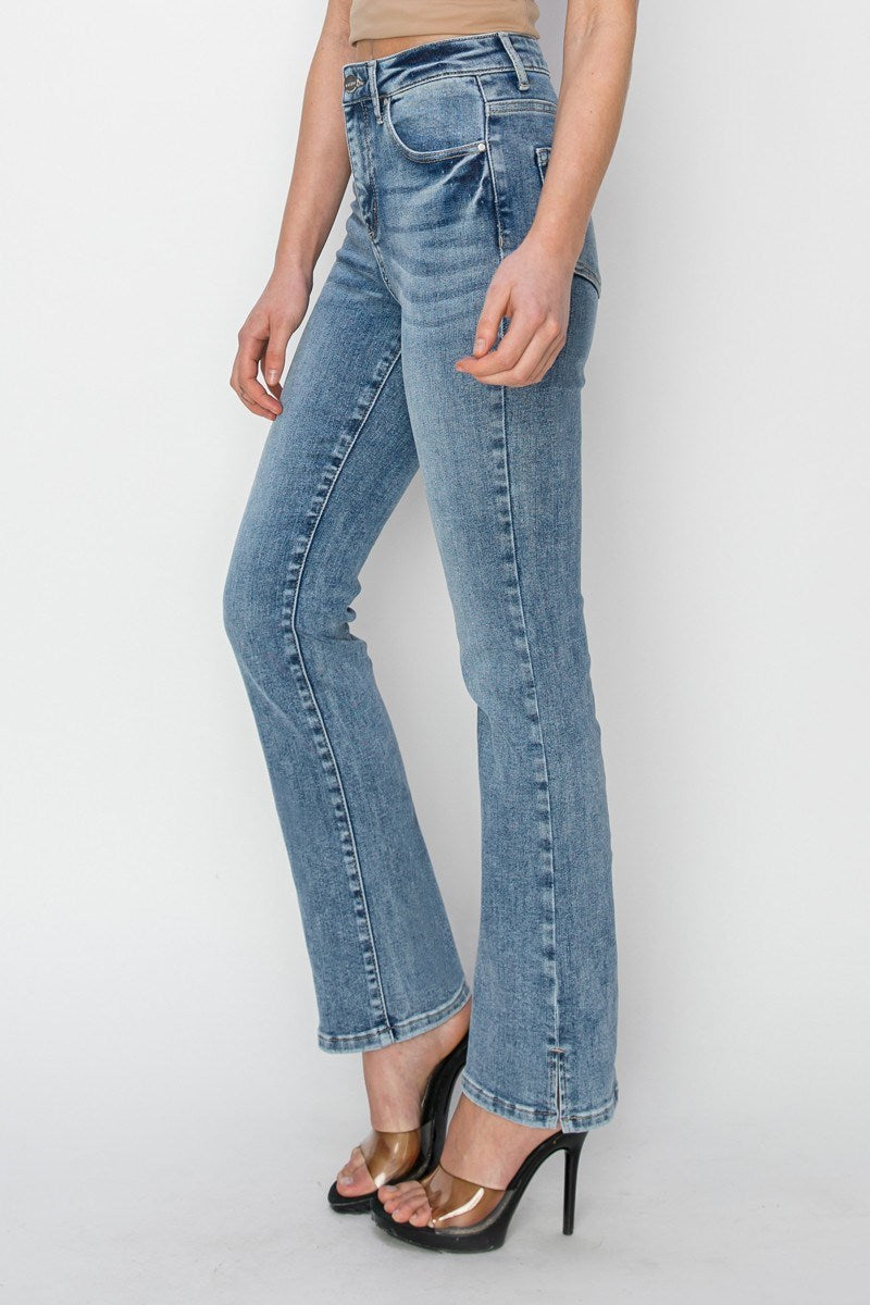 HR Ankle Relaxed Straight Side Slit Jeans - Medium Wash