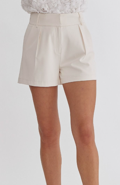Cream Pintuck Shorts
