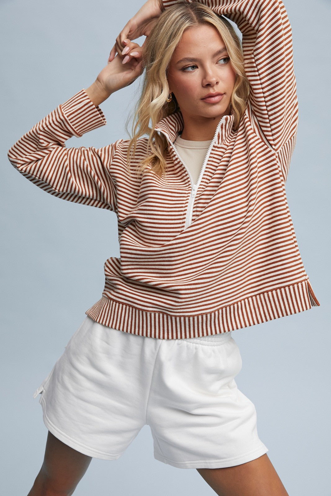 Striped 1/4 Zip Pullover