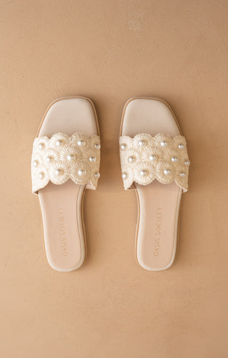 The Cathleen - Pearl Raffia Slide Sandal