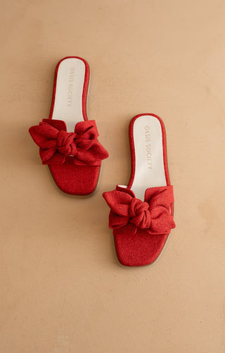 The Ginny Textured Bow Sandal - Cherry