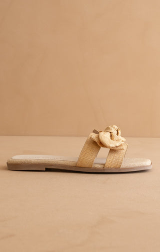 The Ginny Textured Bow Sandal- Natural