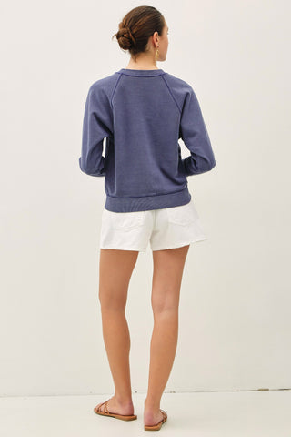 Vintage Wash Flower Button Cardigan - Indigo