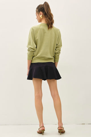 Matcha Vintage Wash Flower Button Cardigan