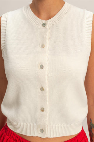 Whipped Cream Sleeveless Knit Button Vest