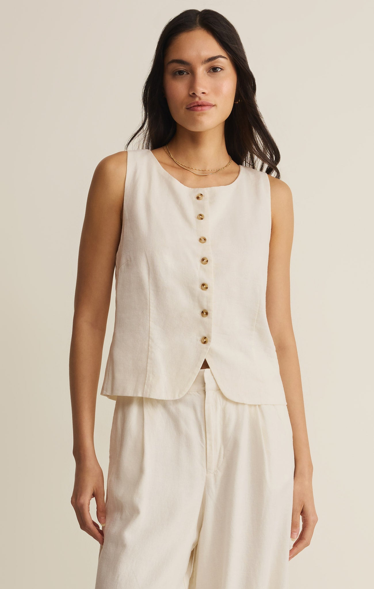 Roman Linen Vest - Cloud Front