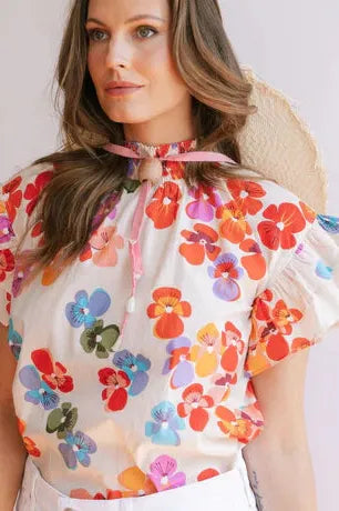Rainbow Flower Flutter Top