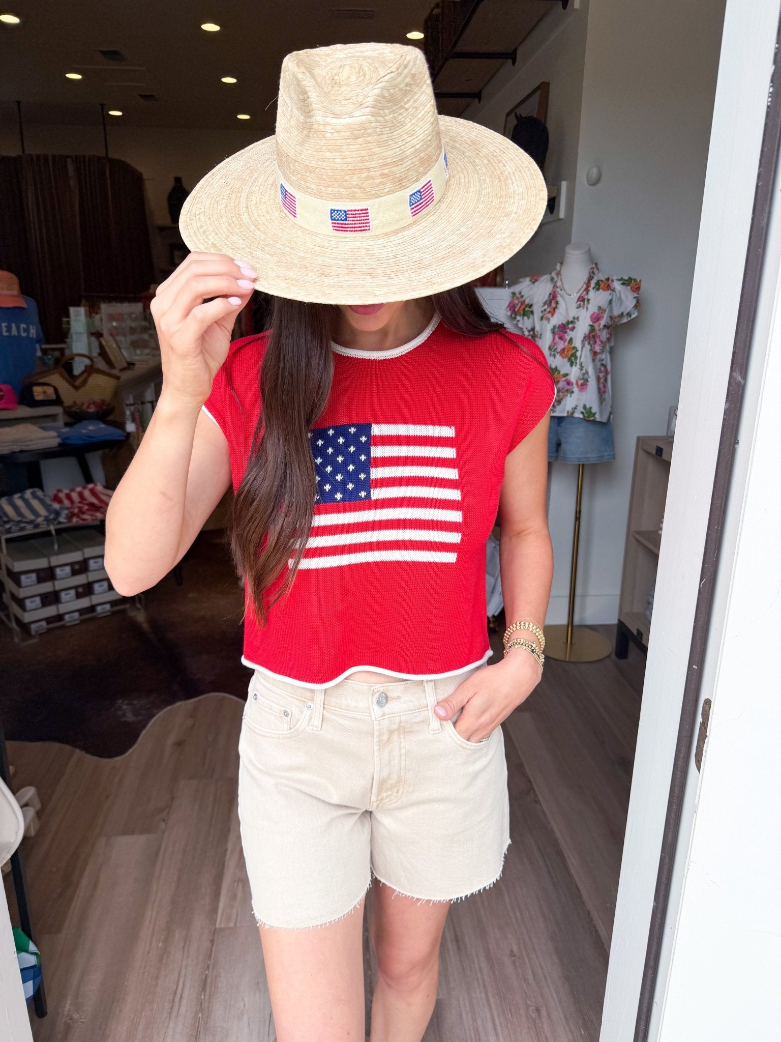 All - American Flag Knit Crop Top - Red - Elk + Elm