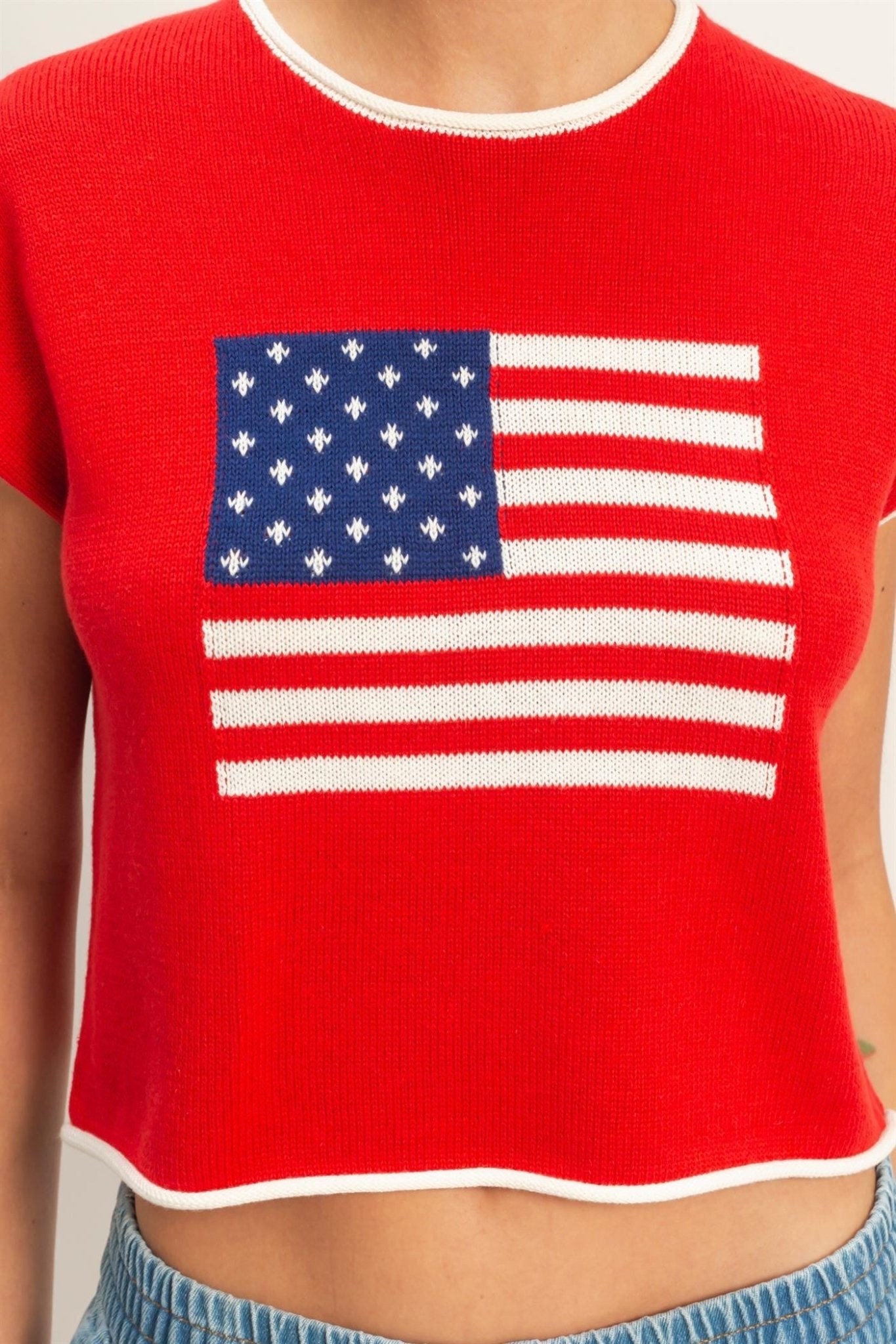 All - American Flag Knit Crop Top - Red - Elk + Elm