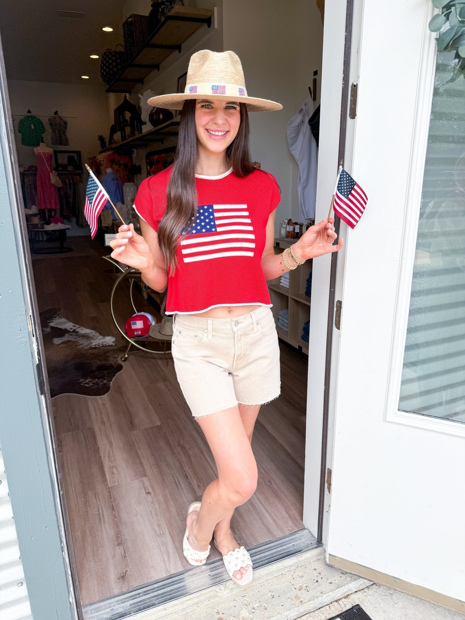 All - American Flag Knit Crop Top - Red - Elk + Elm