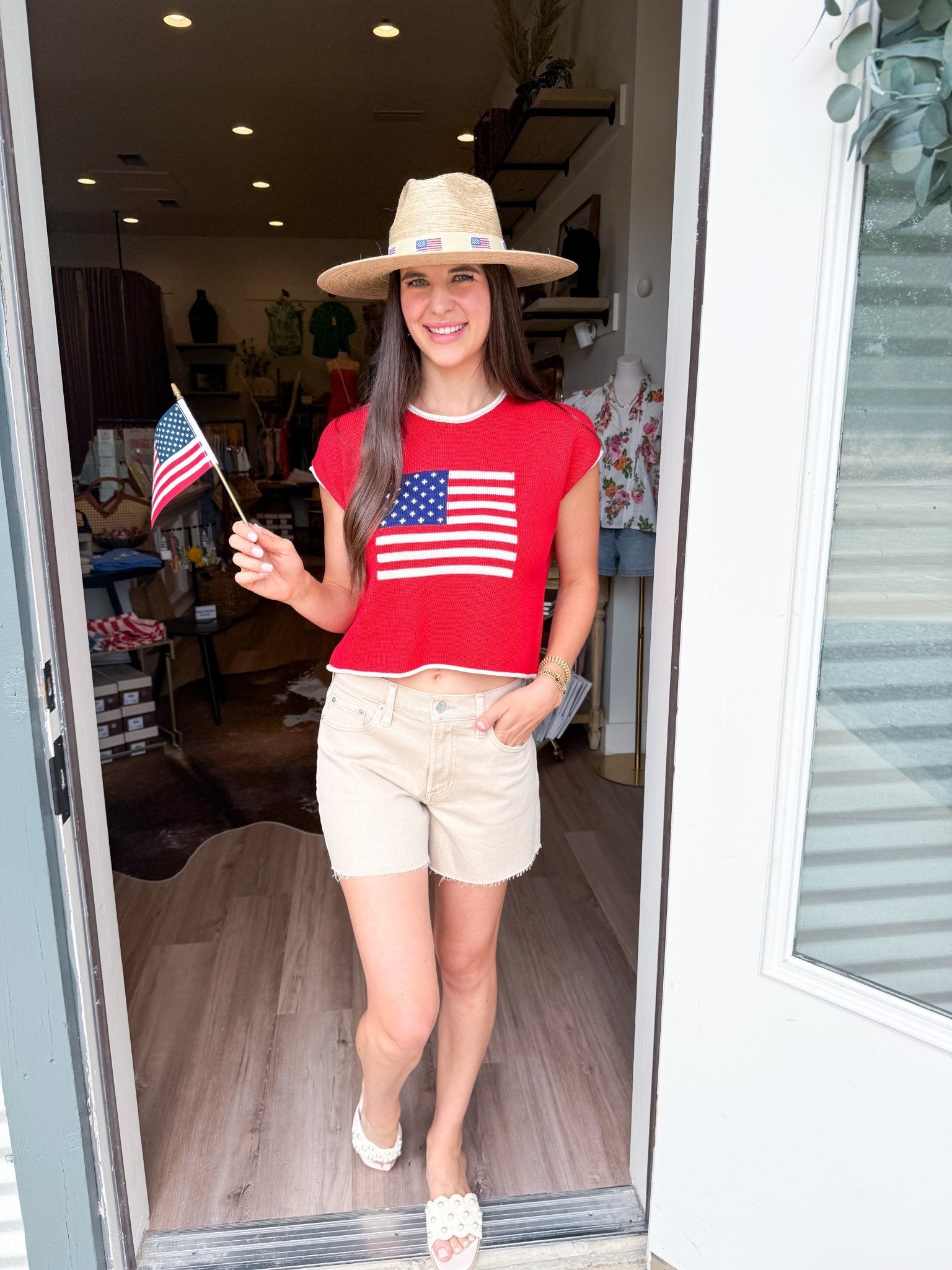 All - American Flag Knit Crop Top - Red - Elk + Elm