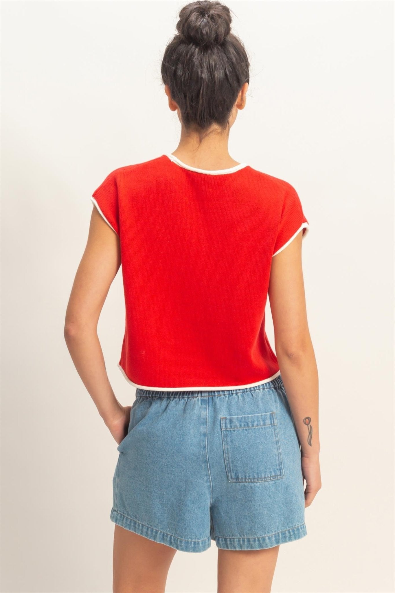 All - American Flag Knit Crop Top - Red - Elk + Elm