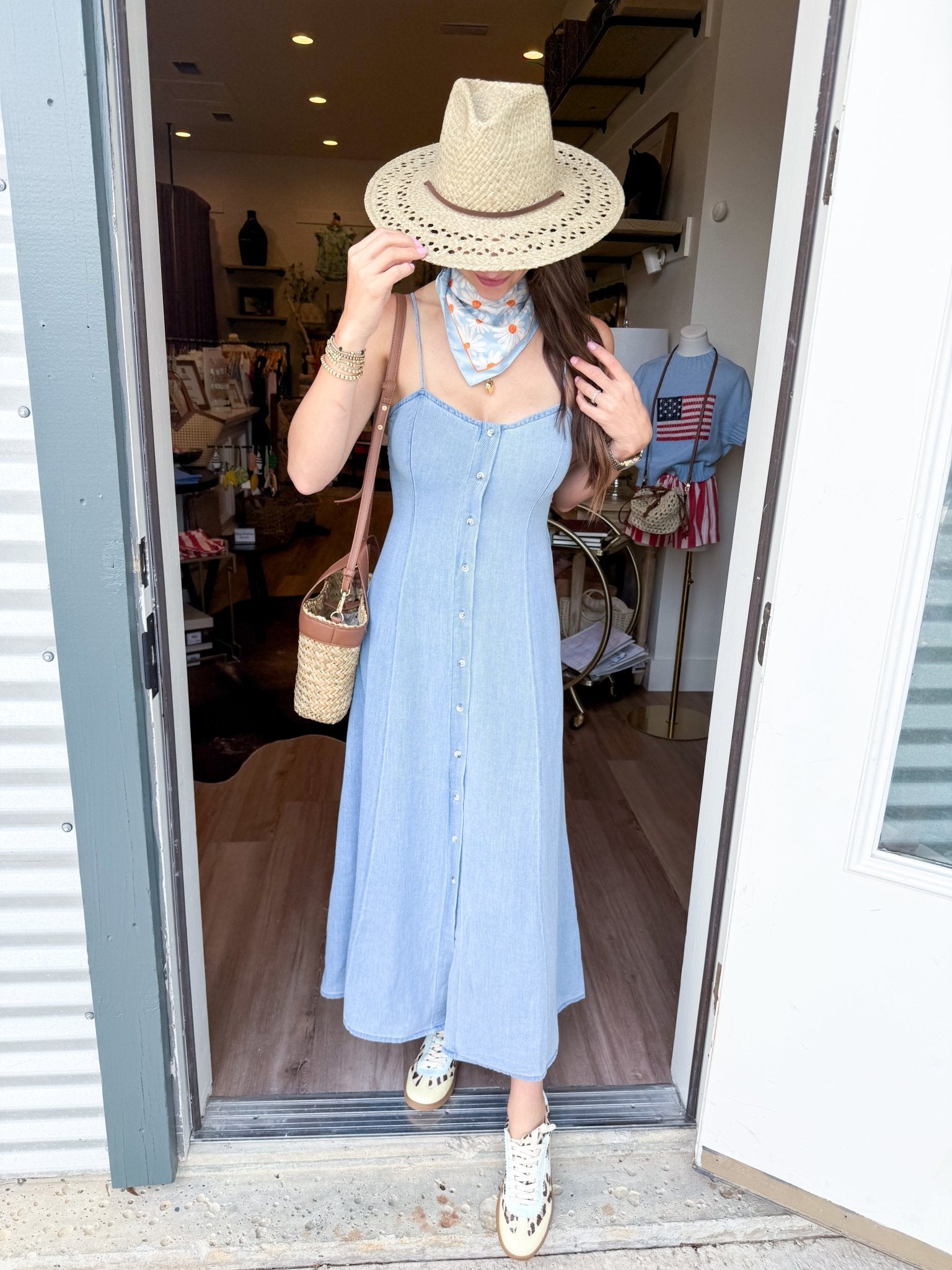Angel Eyes Twill Midi Dress - Elk + Elm