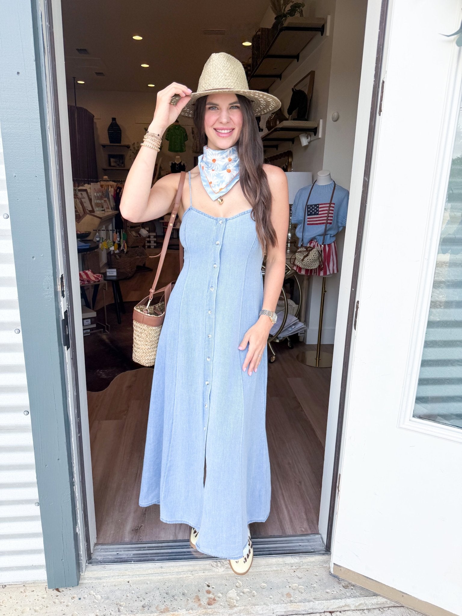 Angel Eyes Twill Midi Dress - Elk + Elm