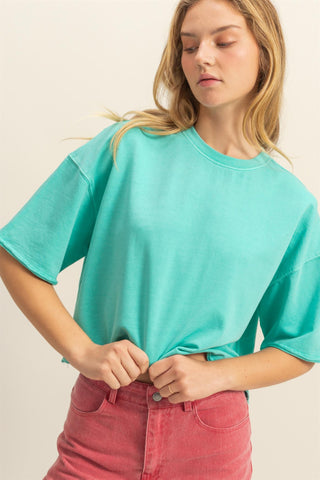 Ash Cropped Boxy Tee - Turquoise