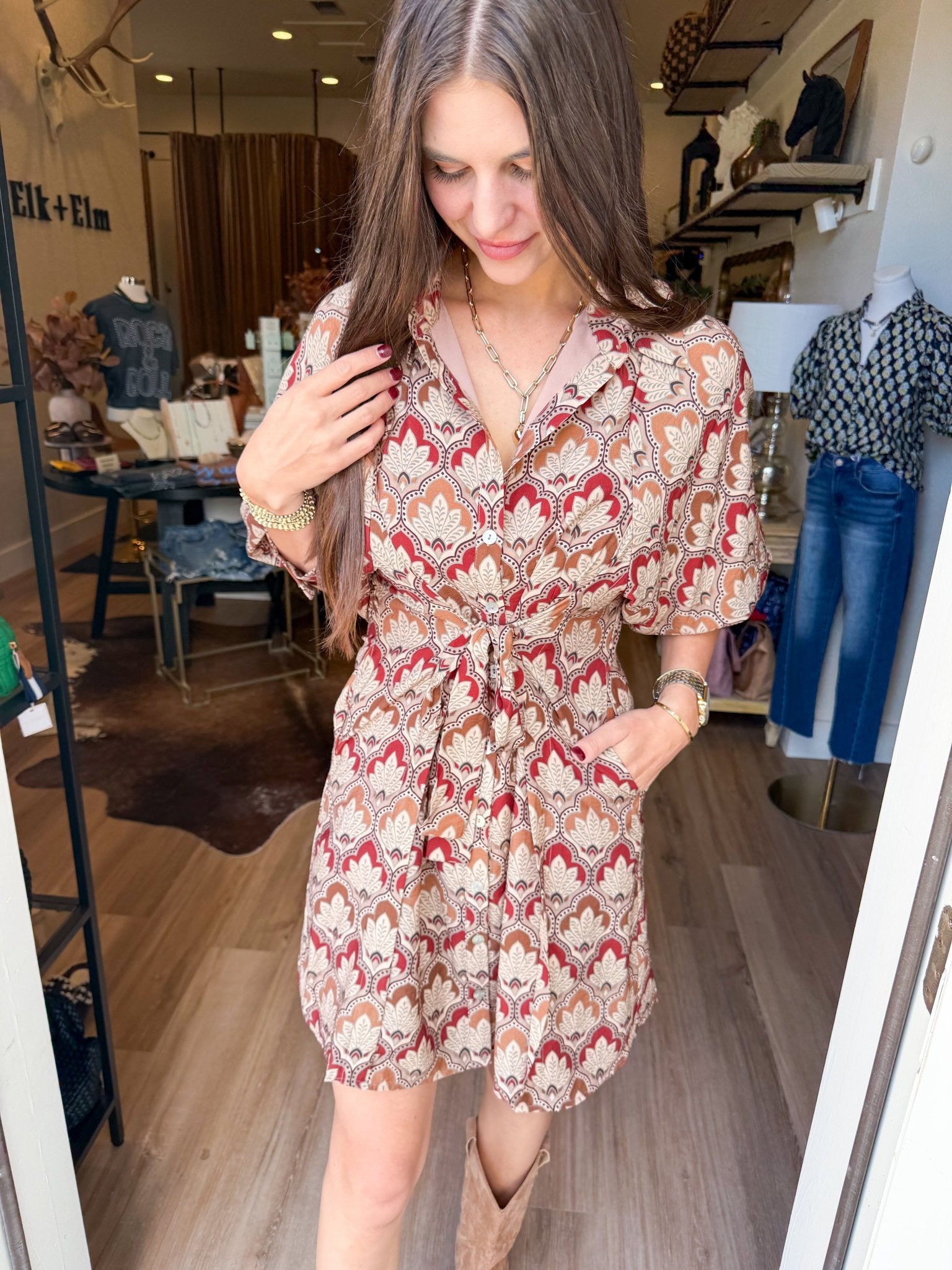 Autumn Tapestry Shirt Dress - Elk + Elm