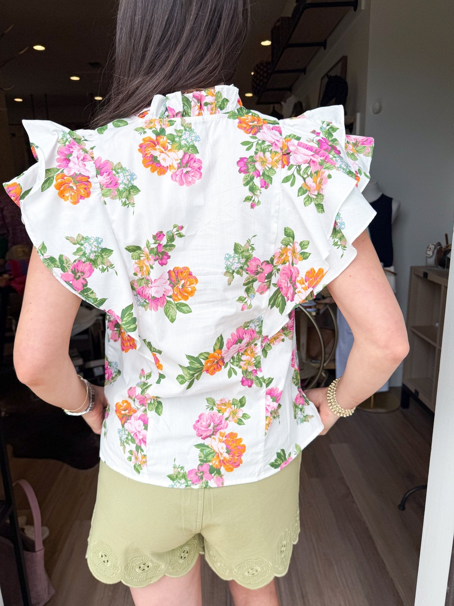 Bloom Flutter Sleeve Cotton Top - Elk + Elm