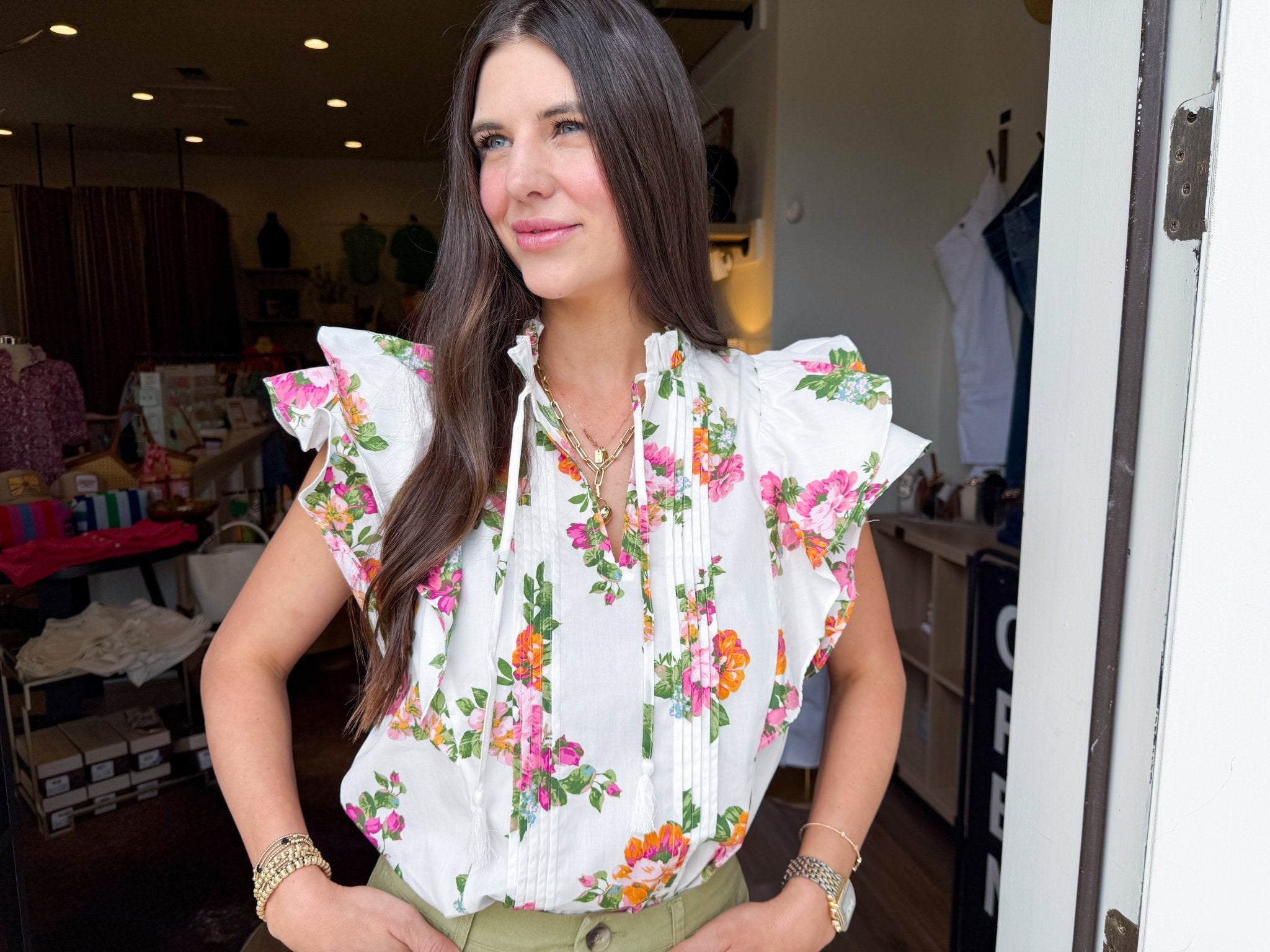 Bloom Flutter Sleeve Cotton Top - Elk + Elm