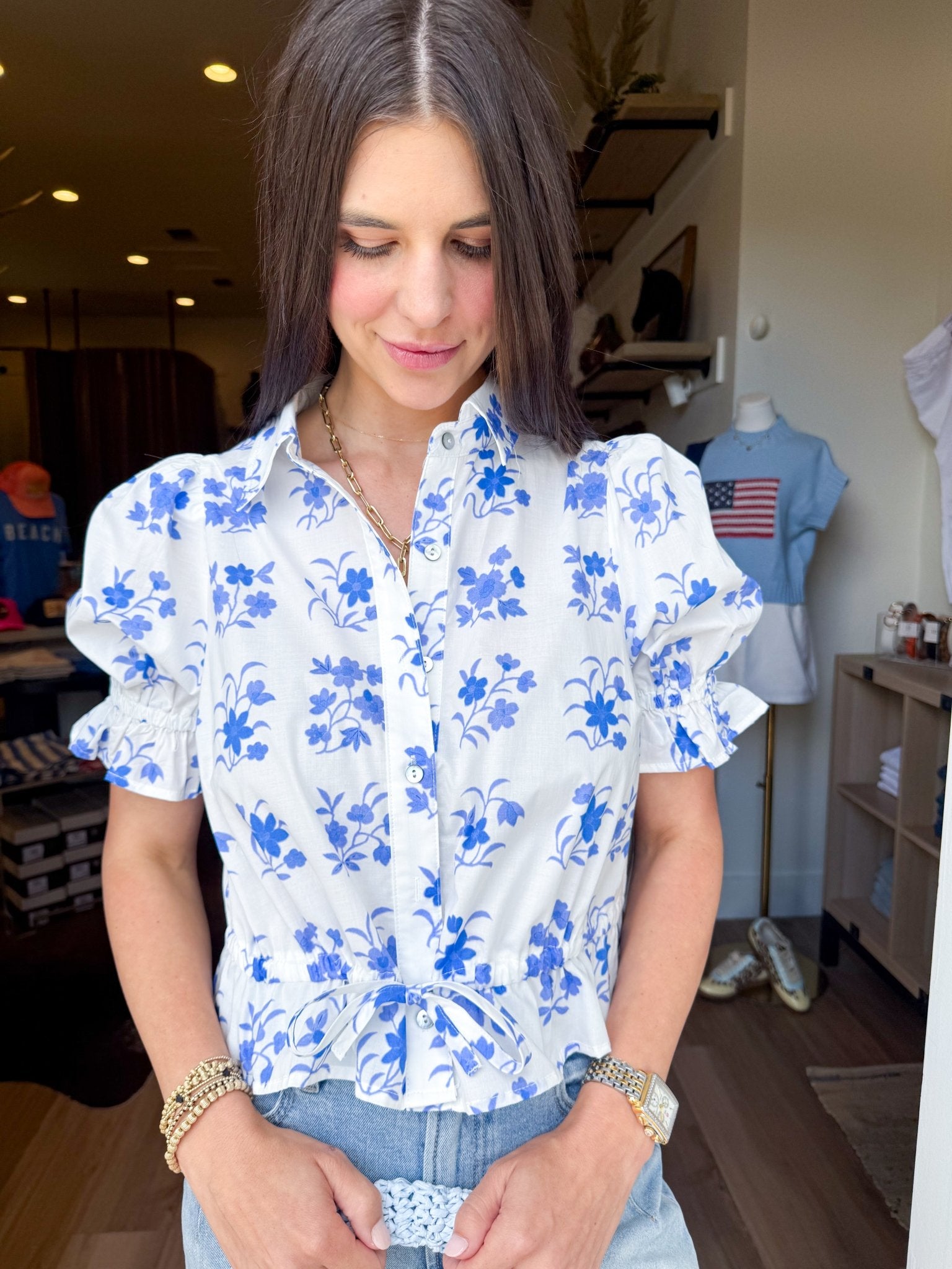 Blue Garden Ruffle Top - Elk + Elm