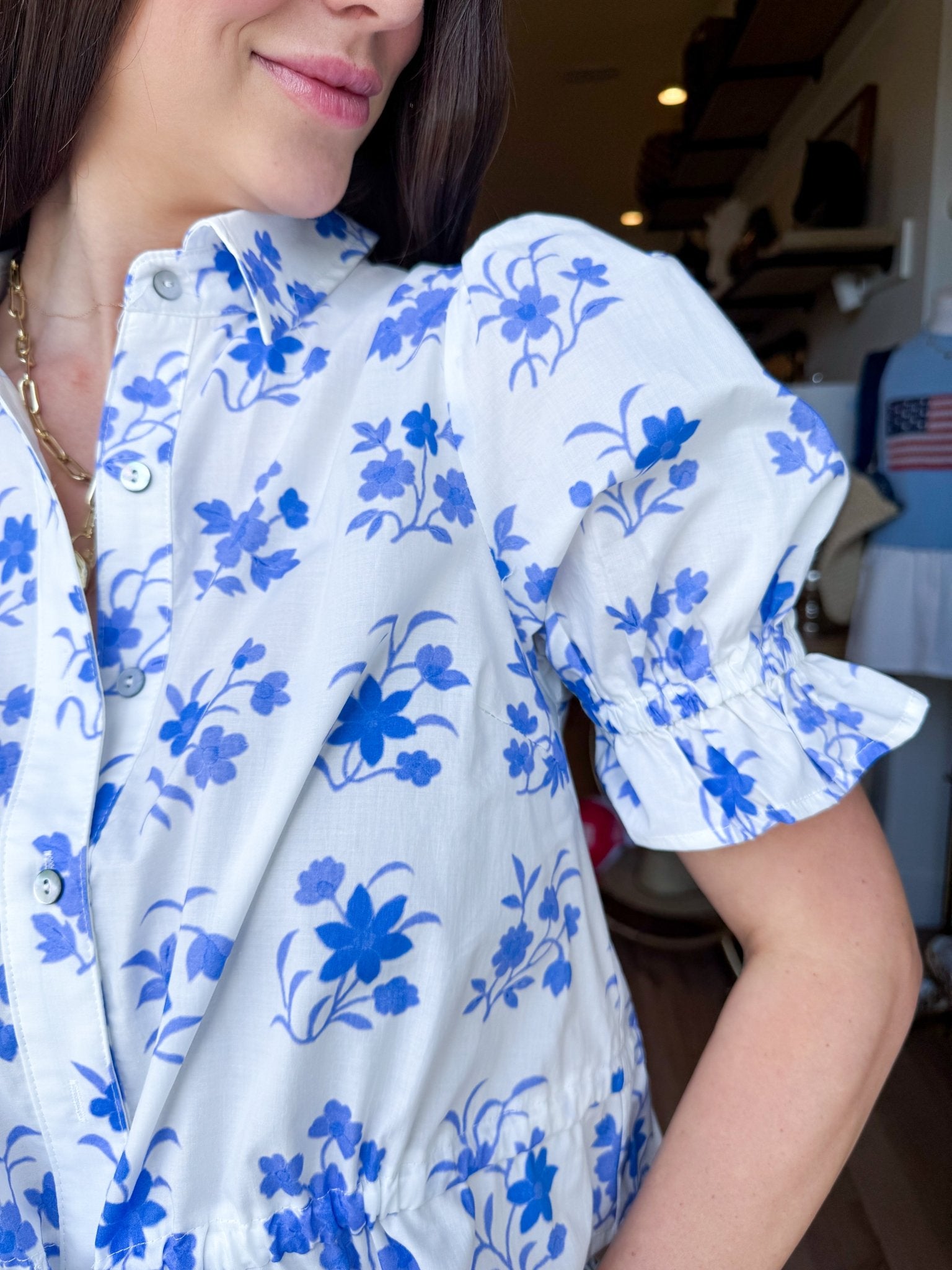 Blue Garden Ruffle Top - Elk + Elm