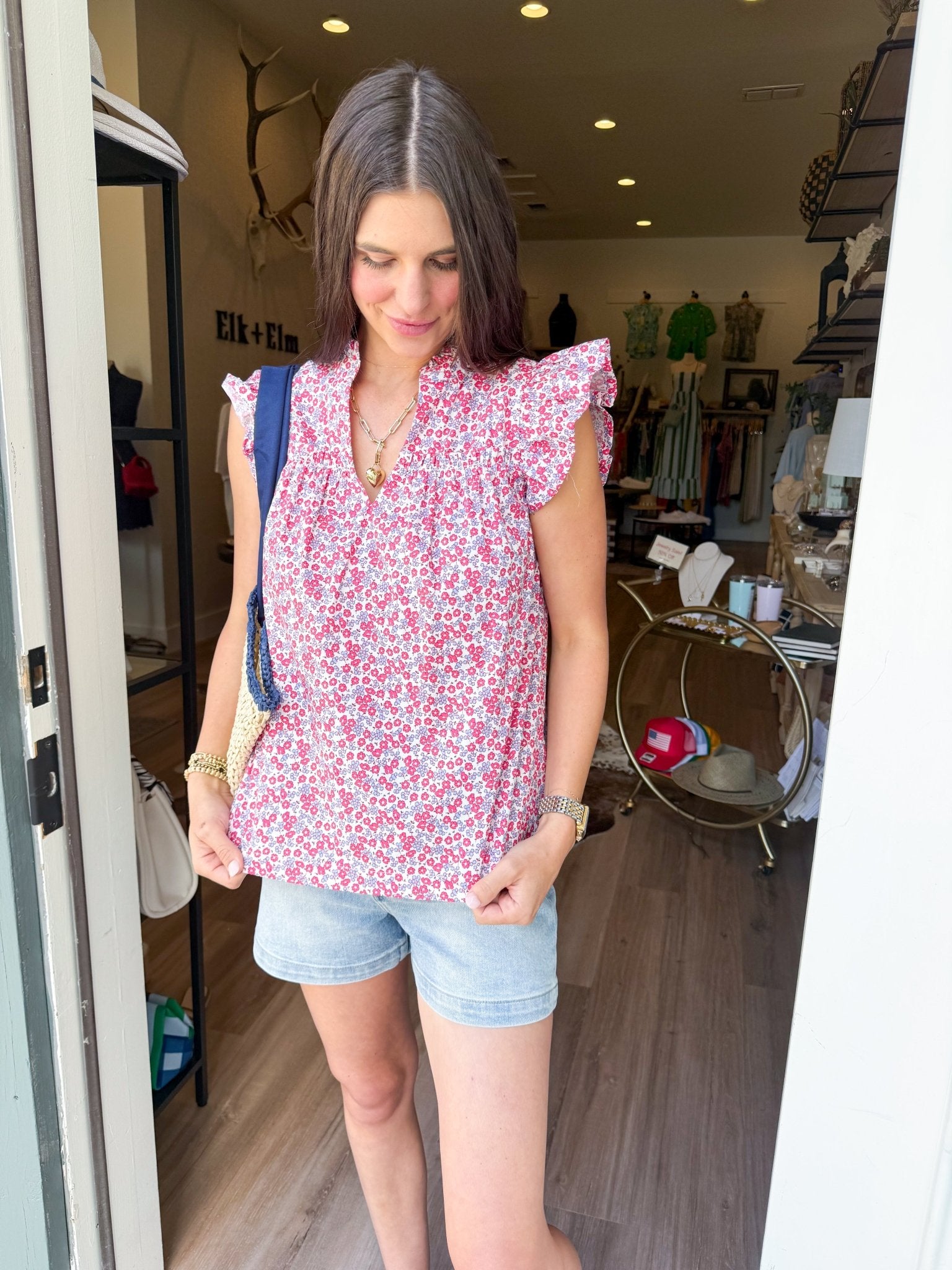 Blush Floral Flutter Top - Elk + Elm