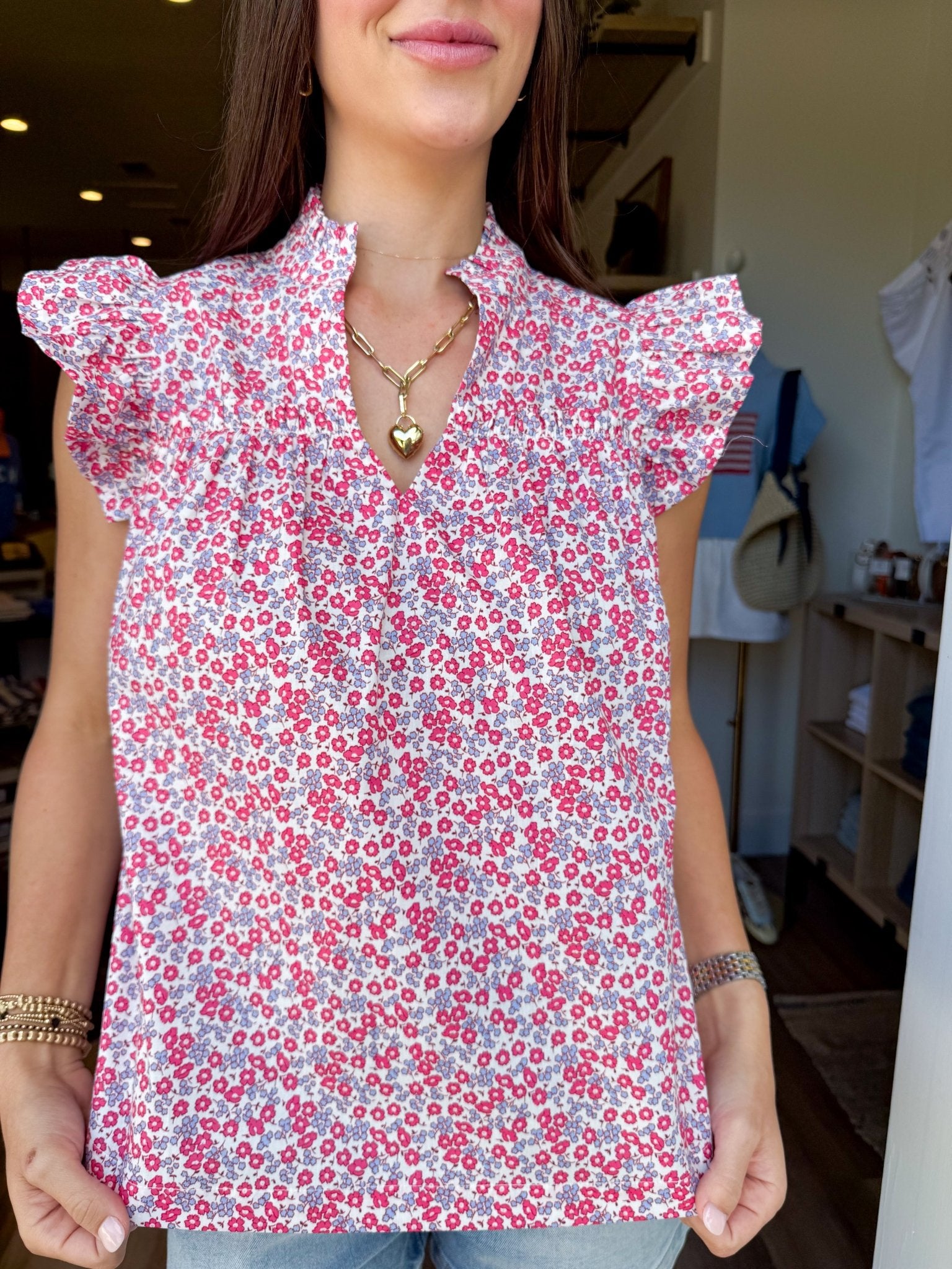 Blush Floral Flutter Top - Elk + Elm