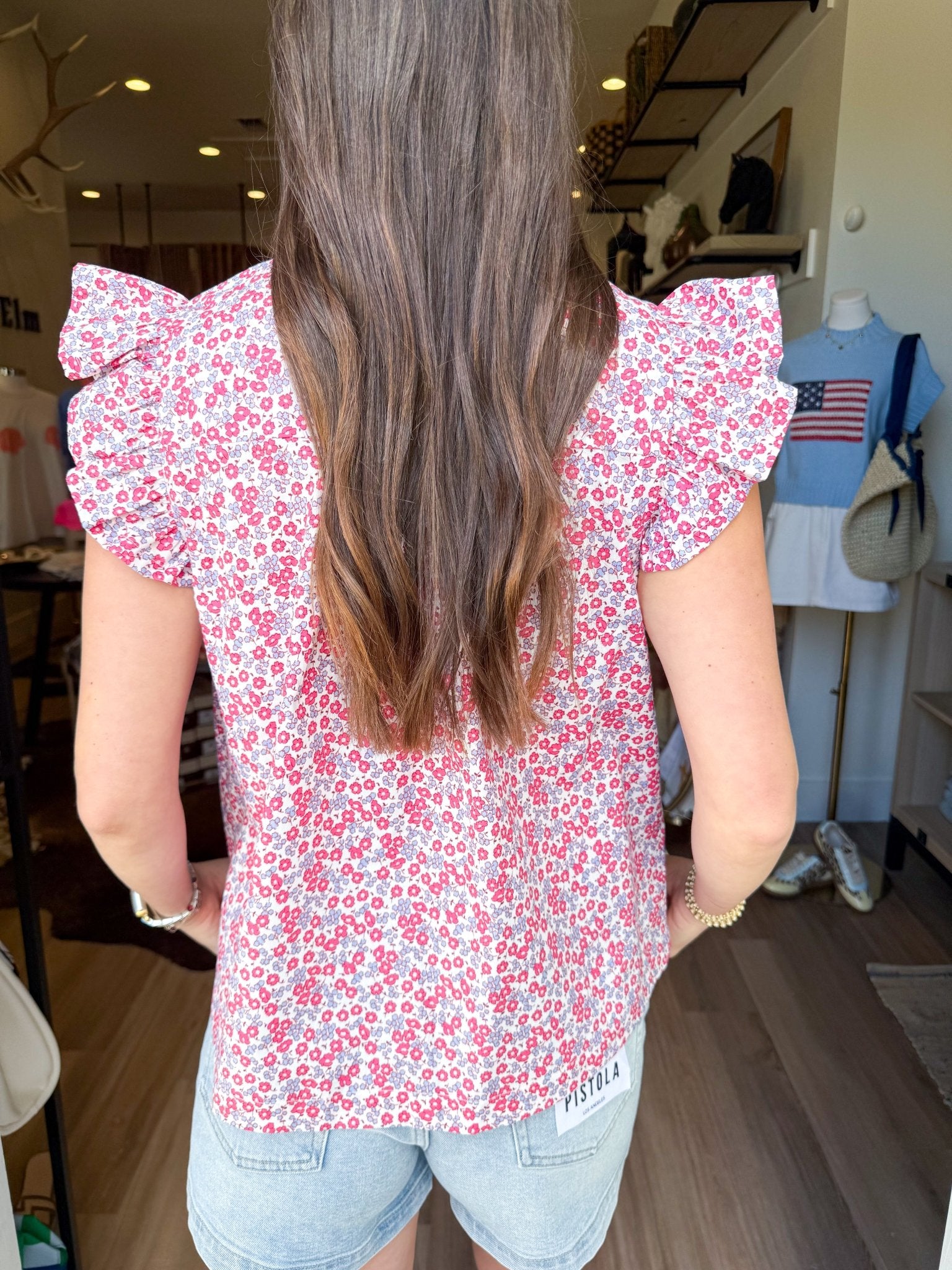 Blush Floral Flutter Top - Elk + Elm