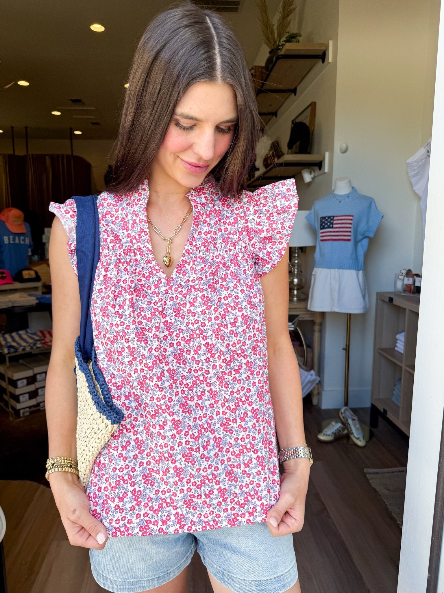 Blush Floral Flutter Top - Elk + Elm